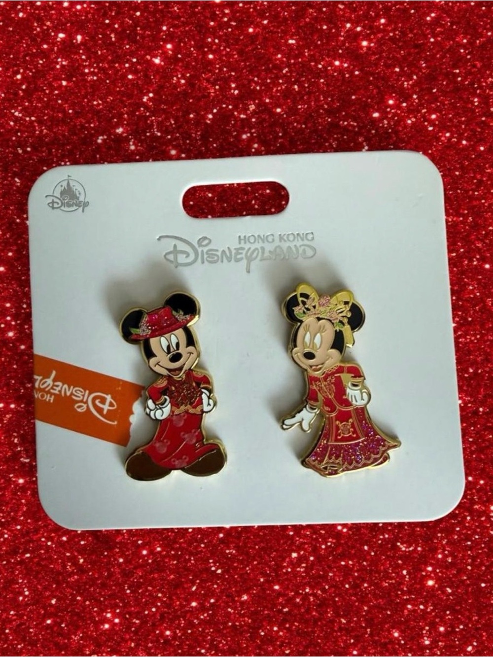 HKDL Mickey & Minnie Chinese Wedding Pin Set - Red Traditional Attire